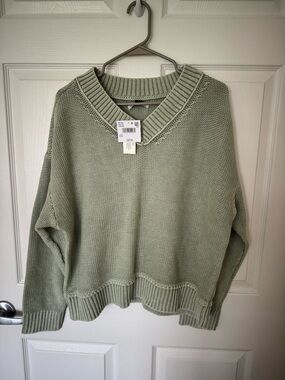 V-Neck Knit Sweater in Sage Green